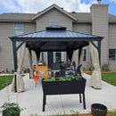 PURPLE LEAF Outdoor Hardtop Gazebo for Patio Grey Aluminum Frame Pavilion with Khaki curtains
