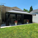 PURPLE LEAF Patio Gazebo for Pool Light Grey Hardtop Galvanized Steel Roof with String Lights-milky