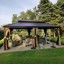 PURPLE LEAF Outdoor Hardtop Gazebo for Garden Bronze Double Roof Aluminum Frame Pavilion with String Lights-clear