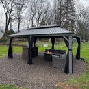 PURPLE LEAF Patio Gazebo for Pool Light Grey Hardtop Galvanized Steel Roof with Reinforcement Support Rod