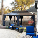 PURPLE LEAF Outdoor Hardtop Gazebo for Patio Bronze Aluminum Frame Pavilion with Navy-Blue Curtain and Reinforced Support Rods