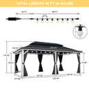 PURPLE LEAF Modern Gazebo Grey Hardtop Galvanized Steel Double Roof White Aluminum Poles with Curtains and Netting with Lights-clear