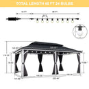 PURPLE LEAF Modern Gazebo Grey Hardtop Galvanized Steel Double Roof White Aluminum Poles with Curtains and Netting with Lights-milky