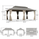 PURPLE LEAF Deck Gazebo Champagne Hardtop Metal Frame Double Roof with Curtains and Netting