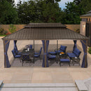 PURPLE LEAF Outdoor Hardtop Gazebo for Patio Bronze Aluminum Frame Pavilion with Navy-Blue Curtain and Reinforced Support Rods