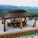PURPLE LEAF Outdoor Hardtop Gazebo for Garden Bronze Double Roof Aluminum Frame Pavilion with String Lights-milky