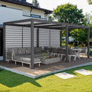 PURPLE LEAF Athena Louvered Pergola Grey Outdoor Aluminum Pergola with Roller Blinds Adjustable Gazebo Rainproof for Patio Deck Garden