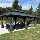 PURPLE LEAF Grey Hardtop Gazebo with Heavy Duty Galvanized Steel Double Roof with Netting and Curtains