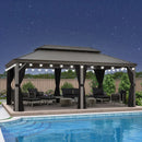PURPLE LEAF Patio Gazebo for Pool Light Grey Hardtop Galvanized Steel Roof with String Lights-milky