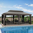 PURPLE LEAF Patio Gazebo for Pool Light Grey Hardtop Galvanized Steel Roof with Reinforcement Support Rod