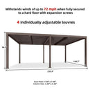 PURPLE LEAF Athena Louvered Pergola Bronze Outdoor Aluminum Pergola with Strip Lights Adjustable Gazebo for Patio Deck Garden