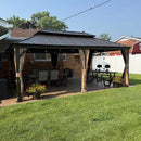 PURPLE LEAF Outdoor Hardtop Gazebo for Garden Bronze Double Roof Aluminum Frame Pavilion with String Lights-milky