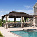 PURPLE LEAF Hardtop Gazebo Featuring Galvanized Steel Double Roof and Bronze Aluminum Frame with Curtains Netting and Reinforcement Support Rods