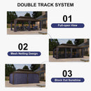 PURPLE LEAF Outdoor Hardtop Gazebo for Patio Bronze Aluminum Frame Pavilion with Navy-Blue Curtain and Reinforced Support Rods