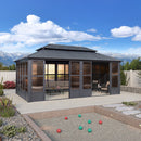PURPLE LEAF Sunroom Hardtop Gazebo Solarium Grey Galvanized Steel Double Roof  All-Weather Aluminum Outdoor Screen House