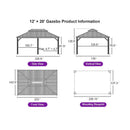 PURPLE LEAF Hardtop Gazebo for Patio Wood Grain Aluminum Frame Awning with String Lights-clear