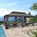PURPLE LEAF Patio Gazebo for Backyard Grey Hardtop Galvanized Steel Roof Awning with Upgrade Curtain