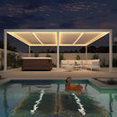 PURPLE LEAF Athena Louvered Pergola White Outdoor Aluminum Pergola with Strip Lights Adjustable Gazebo for Patio Deck Garden