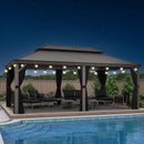PURPLE LEAF Patio Gazebo for Pool Light Grey Hardtop Galvanized Steel Roof with String Lights-milky