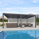 PURPLE LEAF Athena Louvered Pergola Grey Outdoor Aluminum Pergola with Roller Blind Adjustable Gazebo for Patio Deck Garden