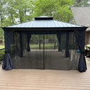 PURPLE LEAF Outdoor Hardtop Gazebo for Patio Grey Aluminum Frame Pavilion with Navy-Blue Curtain