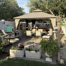 PURPLE LEAF Deck Gazebo Champagne Hardtop Metal Frame Double Roof with Curtains and Netting