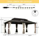 PURPLE LEAF Hardtop Gazebo Featuring Galvanized Steel Double Roof and Bronze Aluminum Frame with Curtains and Netting for Backyard with Lights-milky