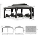 PURPLE LEAF Patio Gazebo for Pool Light Grey Hardtop Galvanized Steel Roof with Reinforcement Support Rod