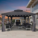 PURPLE LEAF Patio Gazebo for Backyard Grey Hardtop Galvanized Steel Roof Awning with String Lights-clear