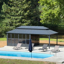 PURPLE LEAF Sunroom Hardtop Gazebo Solarium Grey Galvanized Steel Double Roof  All-Weather Aluminum Outdoor Screen House with String Lights