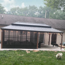 PURPLE LEAF Sunroom Hardtop Gazebo with Wood Grain Columns Black Frame Double Roof Galvanized Steel Solarium All-Weather Screen House
