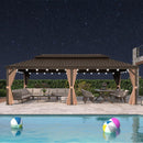 PURPLE LEAF Outdoor Hardtop Gazebo for Garden Bronze Double Roof Aluminum Frame Pavilion with String Lights-milky