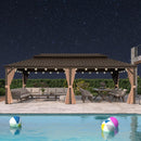 PURPLE LEAF Outdoor Hardtop Gazebo for Garden Bronze Double Roof Aluminum Frame Pavilion with String Lights-clear