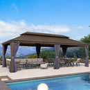 PURPLE LEAF Outdoor Hardtop Gazebo for Patio Bronze Aluminum Frame Pavilion with Navy-Blue Curtain and Reinforced Support Rods