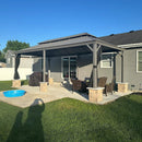PURPLE LEAF Patio Gazebo for Pool Light Grey Hardtop Galvanized Steel Roof with String Lights-milky