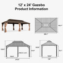 PURPLE LEAF Outdoor Hardtop Gazebo for Garden Bronze Double Roof Aluminum Frame Pavilion with String Lights-clear