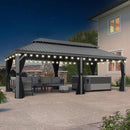 PURPLE LEAF Patio Gazebo for Pool Light Grey Hardtop Galvanized Steel Roof with String Lights-milky