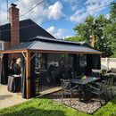 PURPLE LEAF Hardtop Gazebo for Patio Wood Grain Aluminum Frame Awning with Netting