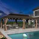 PURPLE LEAF Outdoor Hardtop Gazebo for Garden Bronze Double Roof Aluminum Frame Pavilion with String Lights-milky