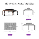 PURPLE LEAF Hardtop Gazebo for Patio Wood Grain Aluminum Frame Awning with String Lights-clear