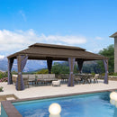 PURPLE LEAF Outdoor Hardtop Gazebo for Patio Bronze Aluminum Frame Pavilion with Navy-Blue Curtain and Reinforced Support Rods