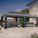 PURPLE LEAF Patio Gazebo for Pool Light Grey Hardtop Galvanized Steel Roof with String Lights-milky