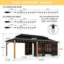 PURPLE LEAF Sunroom Hardtop Gazebo with Wood Grain Columns Black Frame Double Roof Galvanized Steel Solarium All-Weather Screen House with String Lights