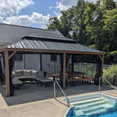 PURPLE LEAF Hardtop Gazebo for Patio Wood Grain Aluminum Frame Awning with Netting