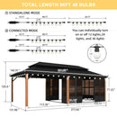 PURPLE LEAF Sunroom Hardtop Gazebo with Wood Grain Columns Black Frame Double Roof Galvanized Steel Solarium All-Weather Screen House with String Lights