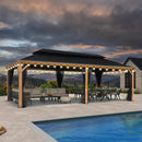 PURPLE LEAF Hardtop Gazebo for Patio Wood Grain Aluminum Frame Awning with String Lights-clear
