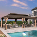 PURPLE LEAF Outdoor Hardtop Gazebo for Garden Bronze Double Roof Aluminum Frame Pavilion with String Lights-clear