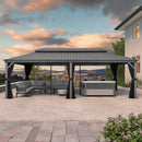 PURPLE LEAF Patio Gazebo for Pool Light Grey Hardtop Galvanized Steel Roof with Reinforcement Support Rod