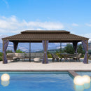 PURPLE LEAF Outdoor Hardtop Gazebo for Patio Bronze Aluminum Frame Pavilion with Navy-Blue Curtain and Reinforced Support Rods