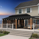 PURPLE LEAF Sunroom Hardtop Gazebo with Wood Grain Columns Black Frame Double Roof Galvanized Steel Solarium All-Weather Screen House with String Lights
